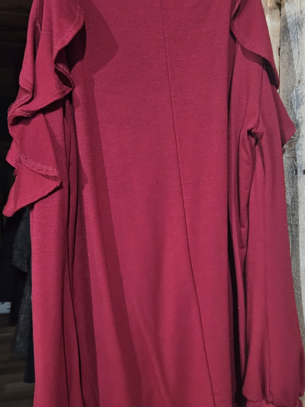 Long Sleeve Ruffle Detail Dress in Berry